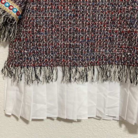 Zara Woman Tweed and Shirt Style Pleated Top - Picture 6 of 7